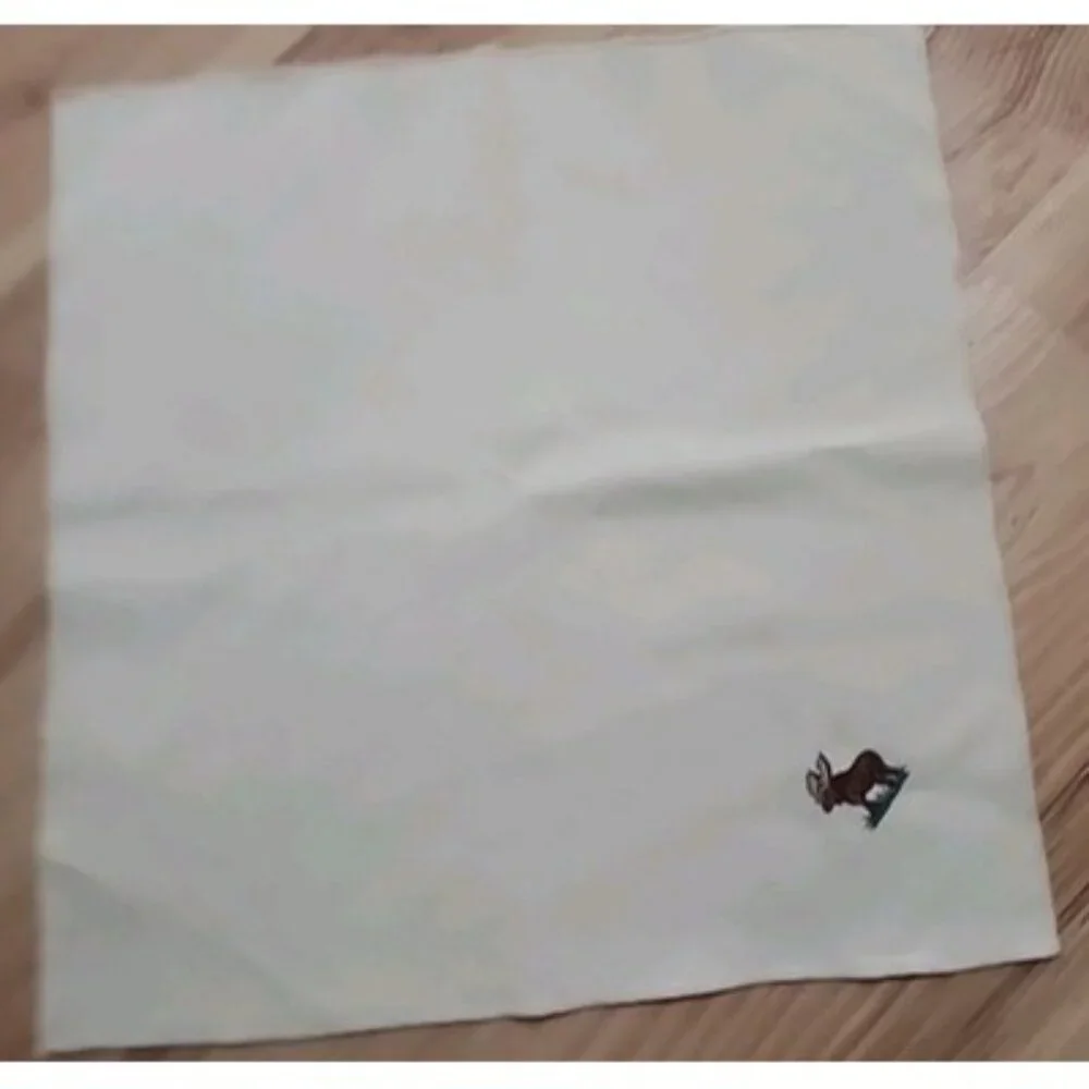 Set of 4 Vintage Fabric Napkins with Embroidered Moose Cabin Lodge Cabin Decor